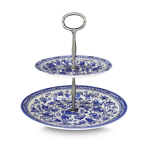 Blue Regal Peacock 2 Tier Cake Stand